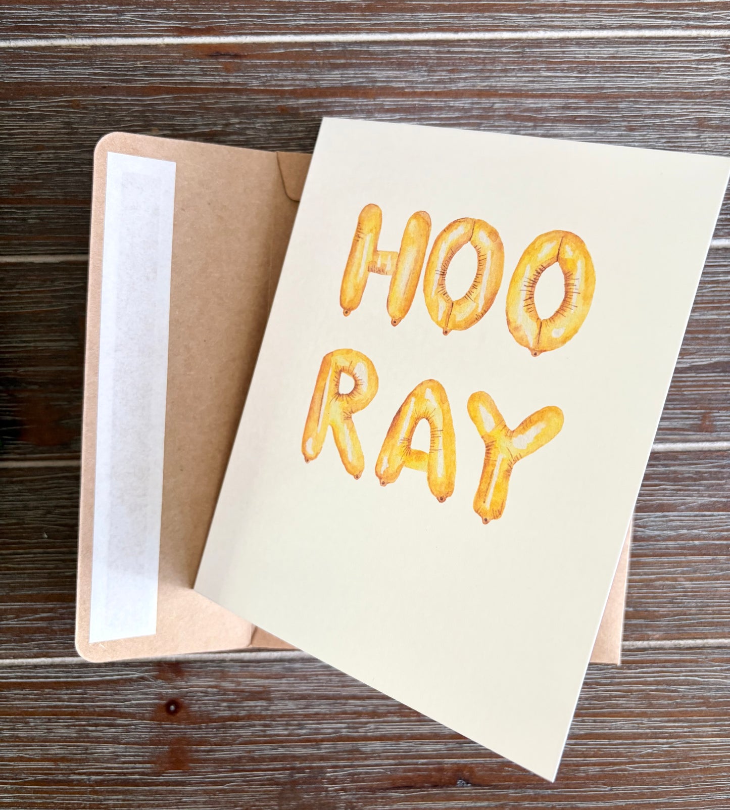 Hooray Greeting Card, Celebration, Hand-painted Watercolor print, Blank Inside