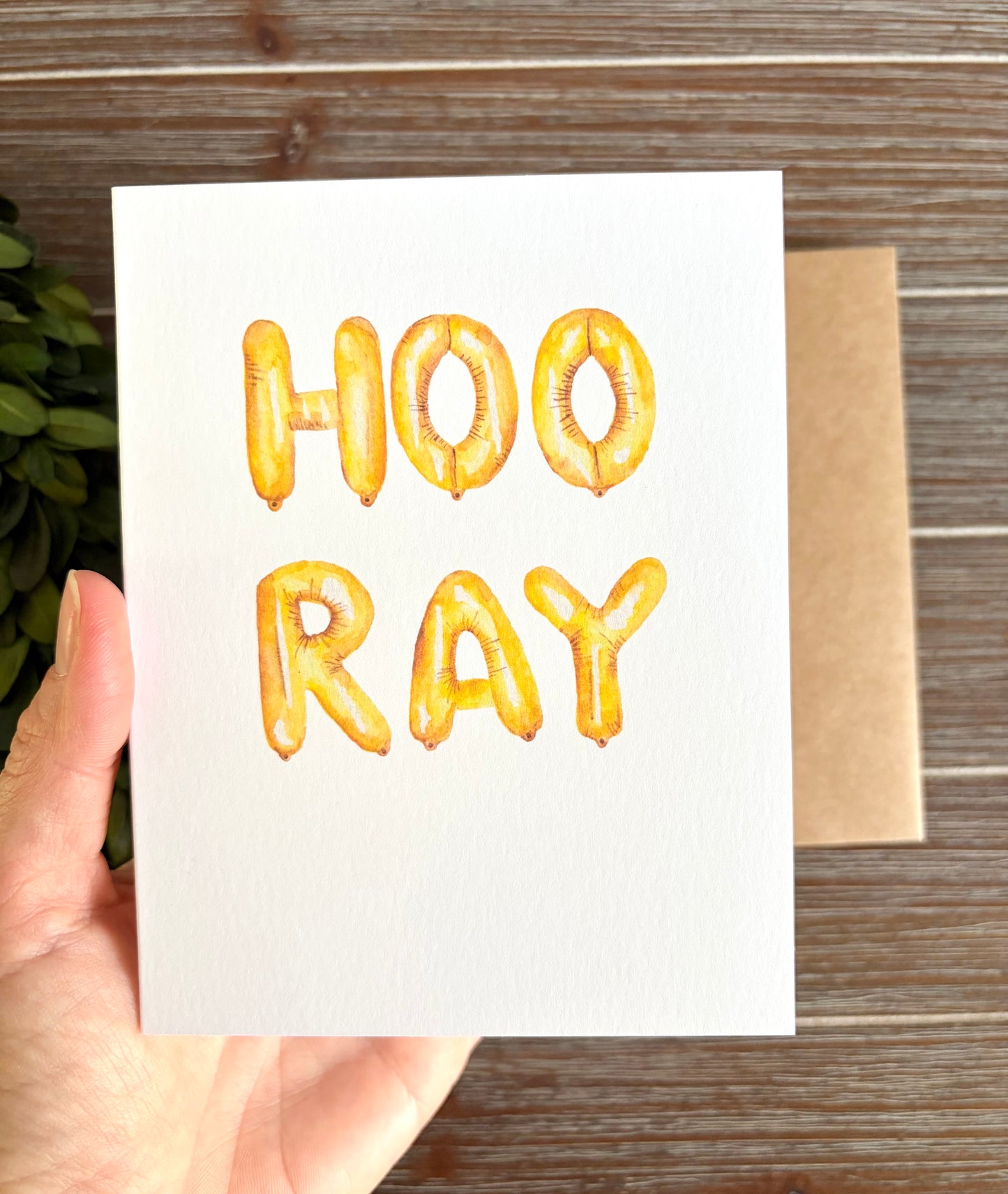 Hooray Greeting Card, Celebration, Hand-painted Watercolor print, Blank Inside