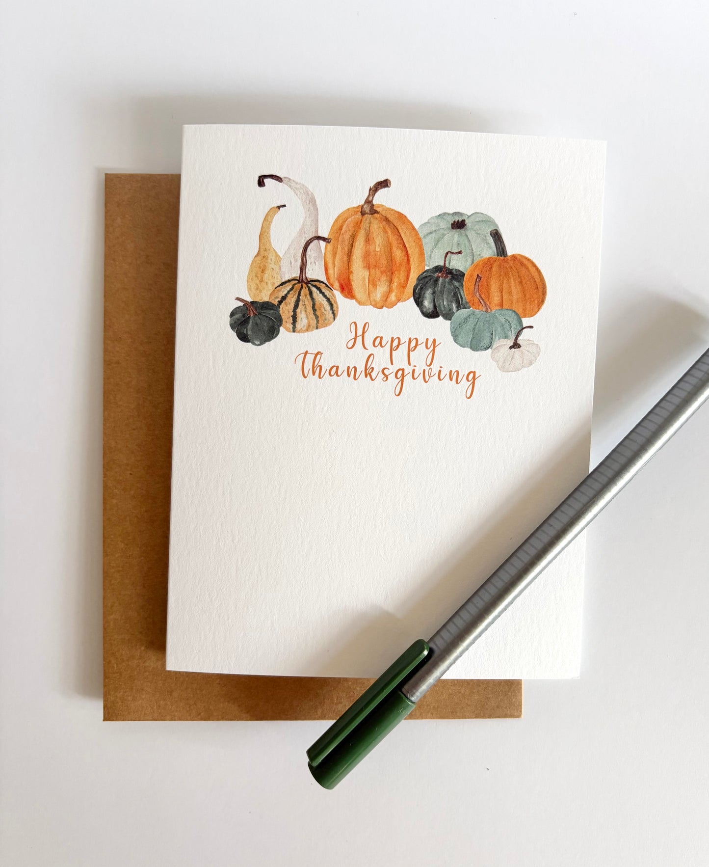 Thanksgiving Greeting Card, Pumpkins & Gourds, Hand-painted watercolor print