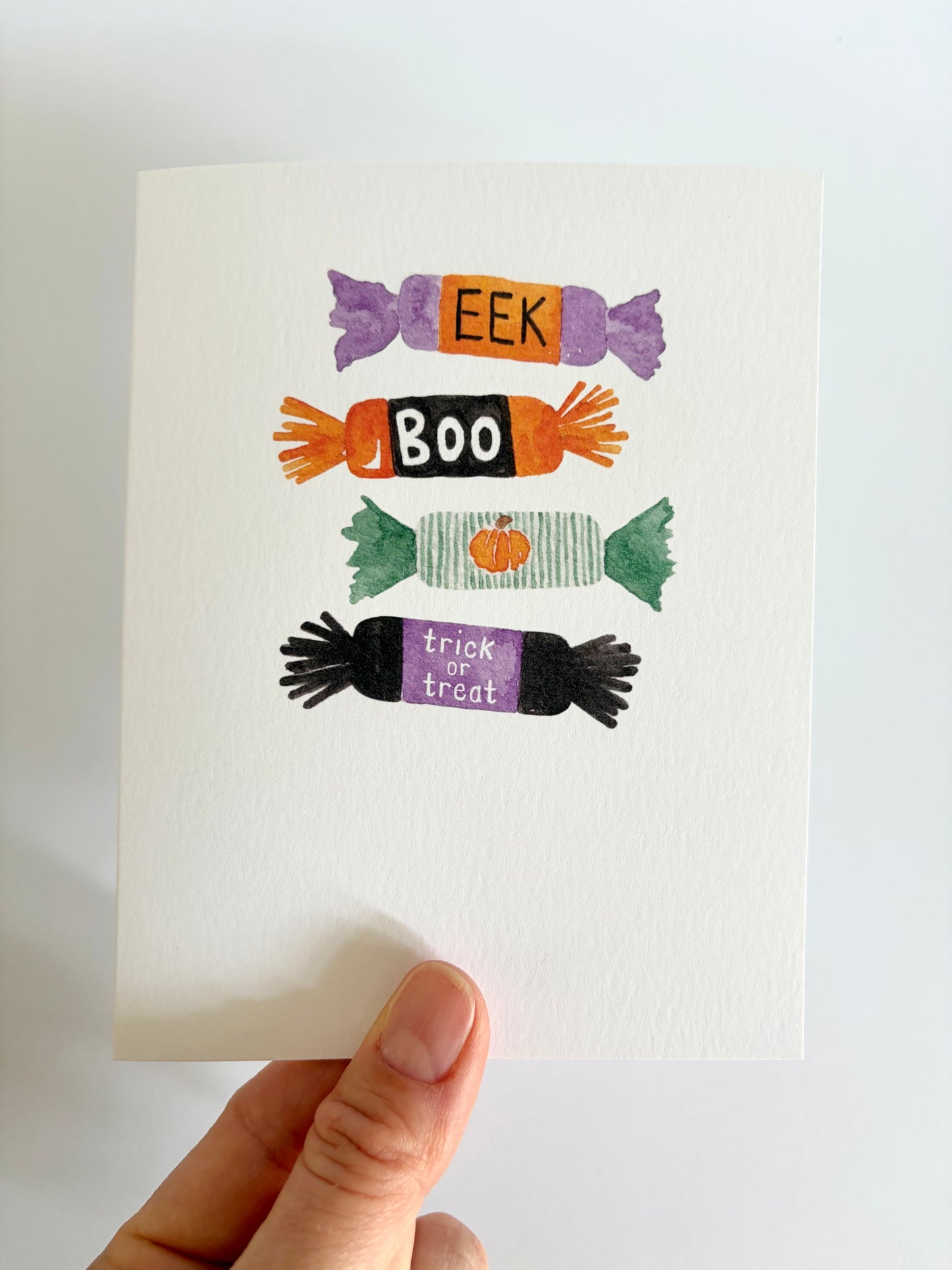Halloween Card, Whimsical Candy Wrappers, Non-Scary Trick or Treat Card