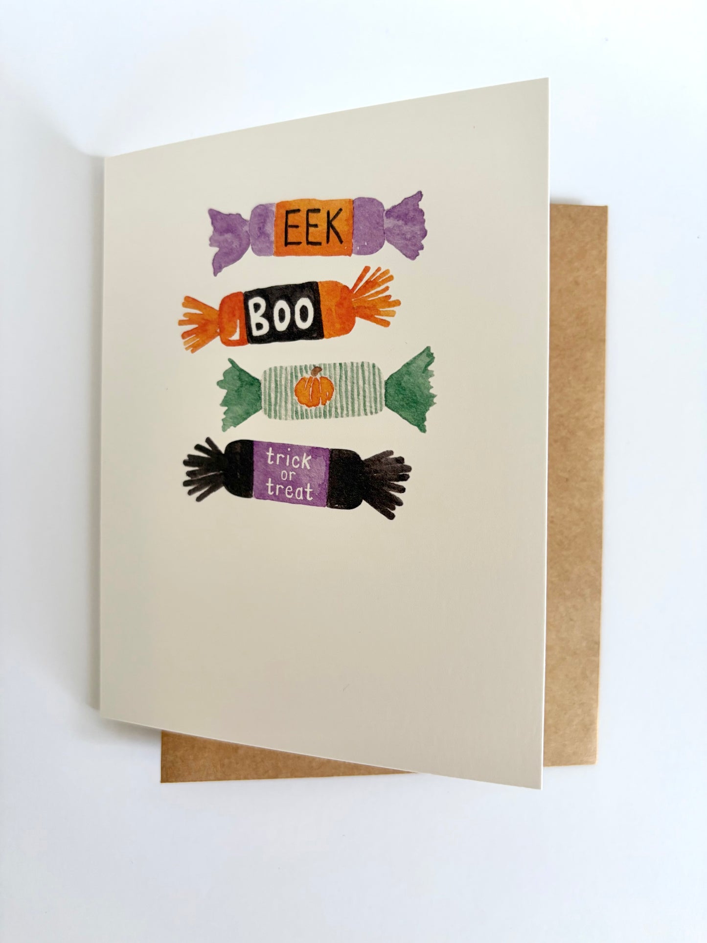 Halloween Card, Whimsical Candy Wrappers, Non-Scary Trick or Treat Card