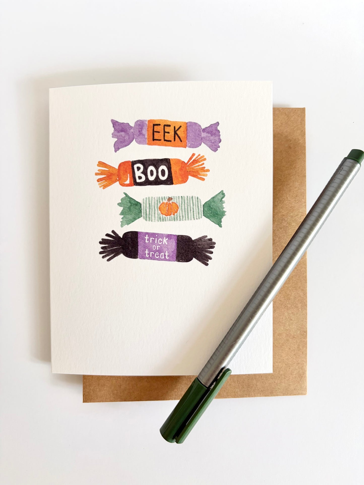 Halloween Card, Whimsical Candy Wrappers, Non-Scary Trick or Treat Card