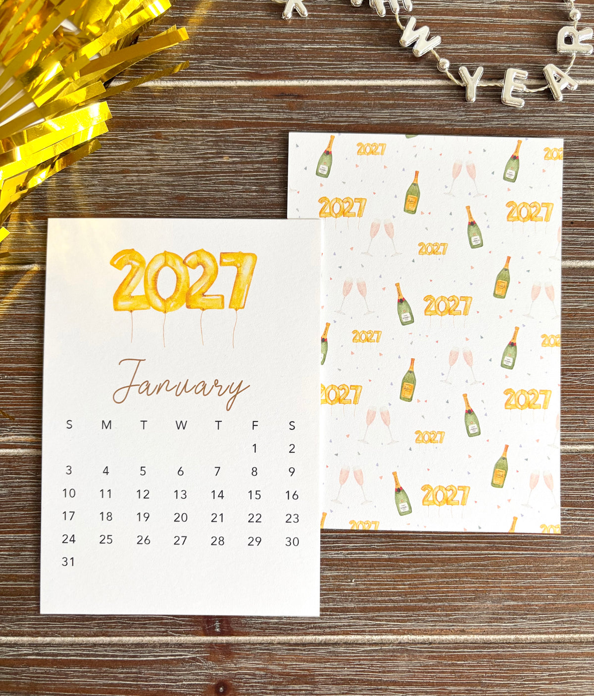 2027 Desk Calendar, Hand-Illustrated Desk Calendar, Watercolor