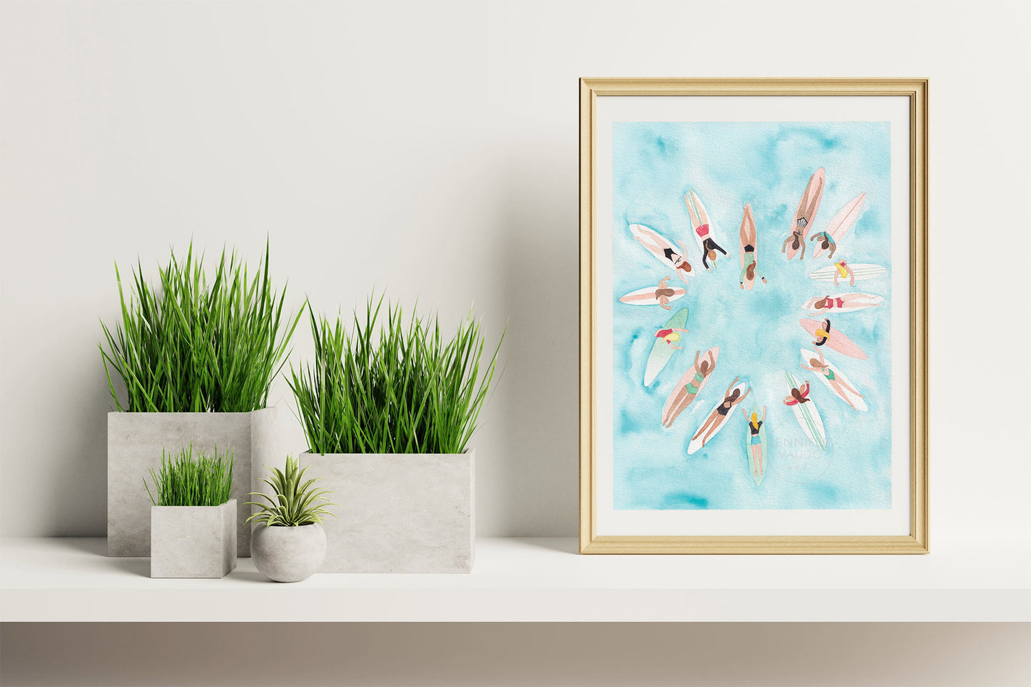 Surf Wall Art, Female Surfer Decor, Tropical Dorm Artwork, Surfer Girl Print, Feminine Bathroom Decor, Gift for her, Girly Room Decor