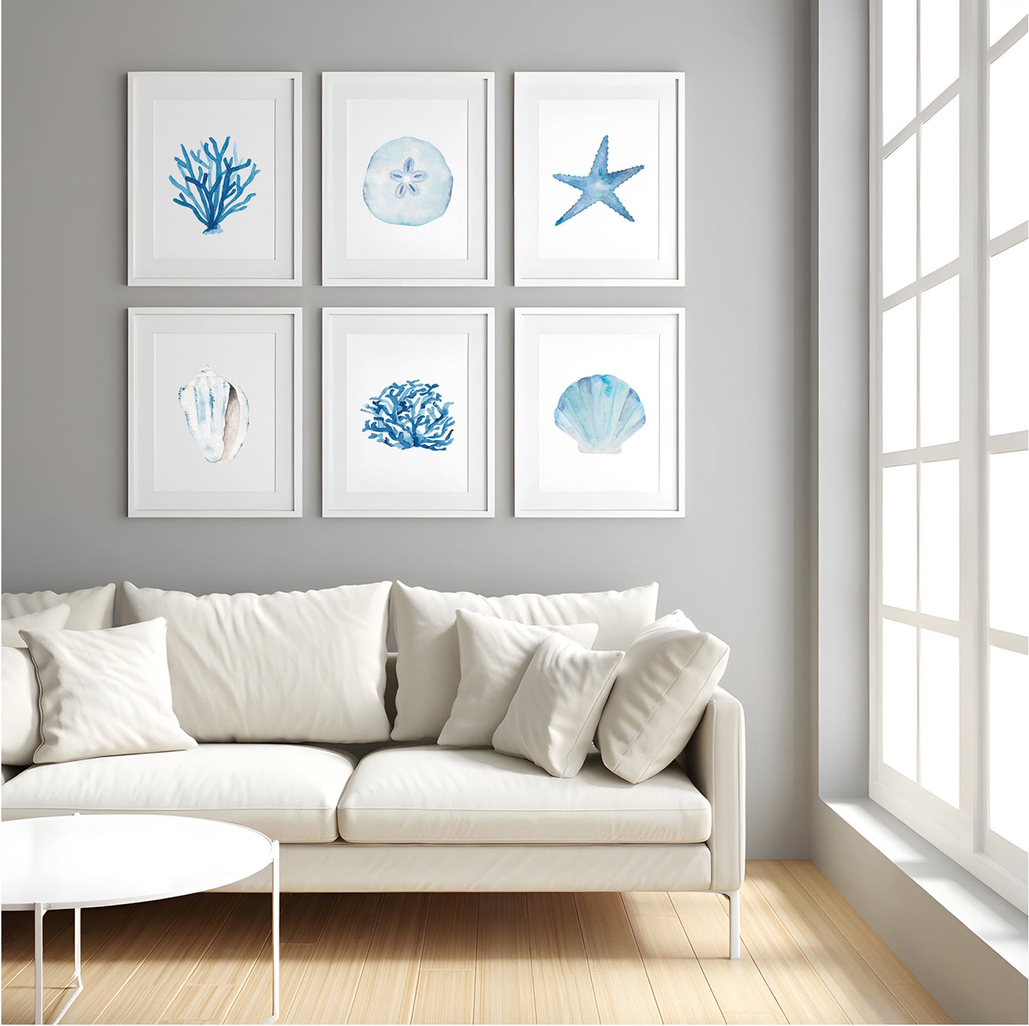 Set of Six Coastal Art Prints, Nautical Home Decor, Beach Inspired Watercolor Art Prints