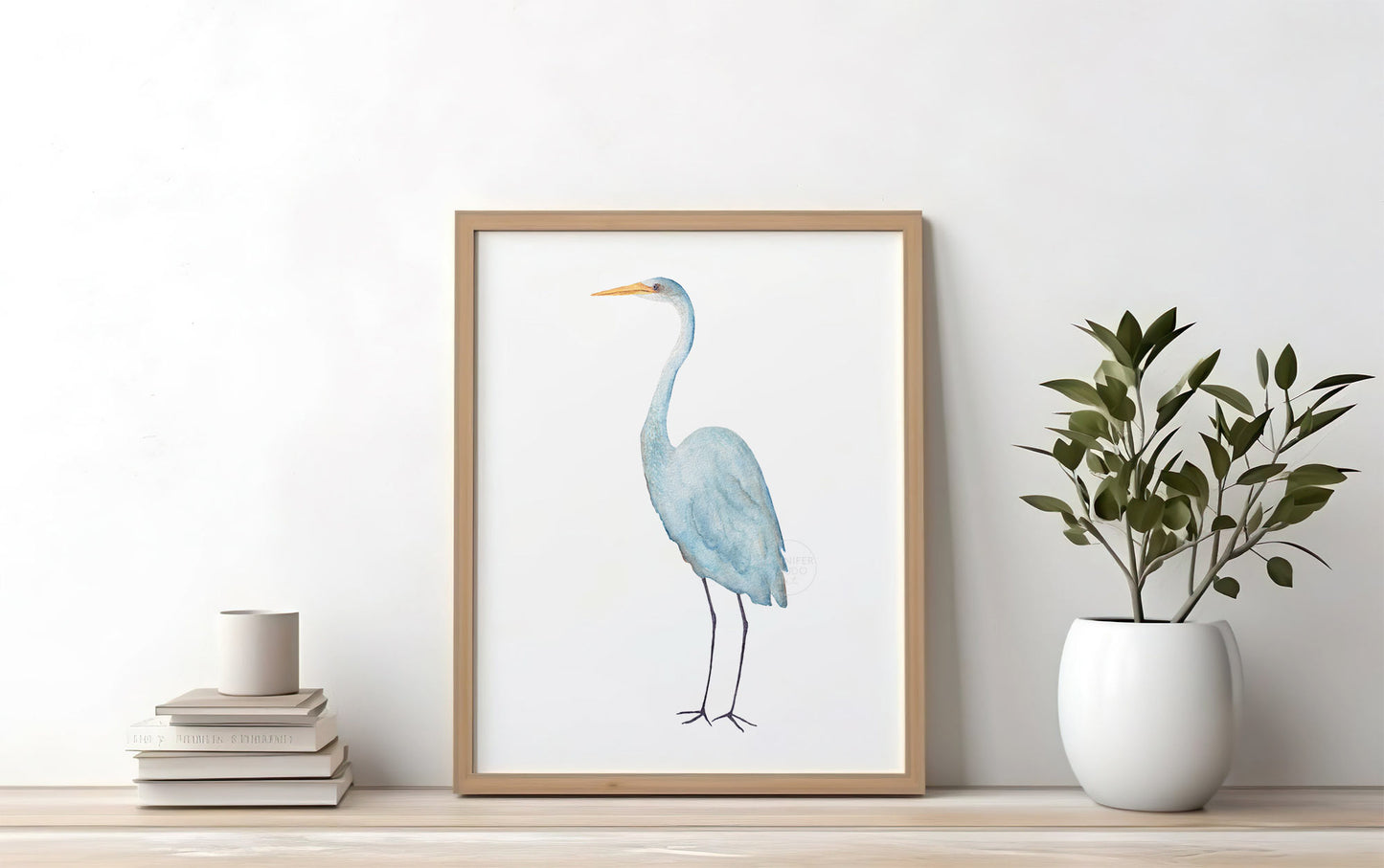 Blue Heron Wall Art, Coastal Home Decor, Hand-painted Print