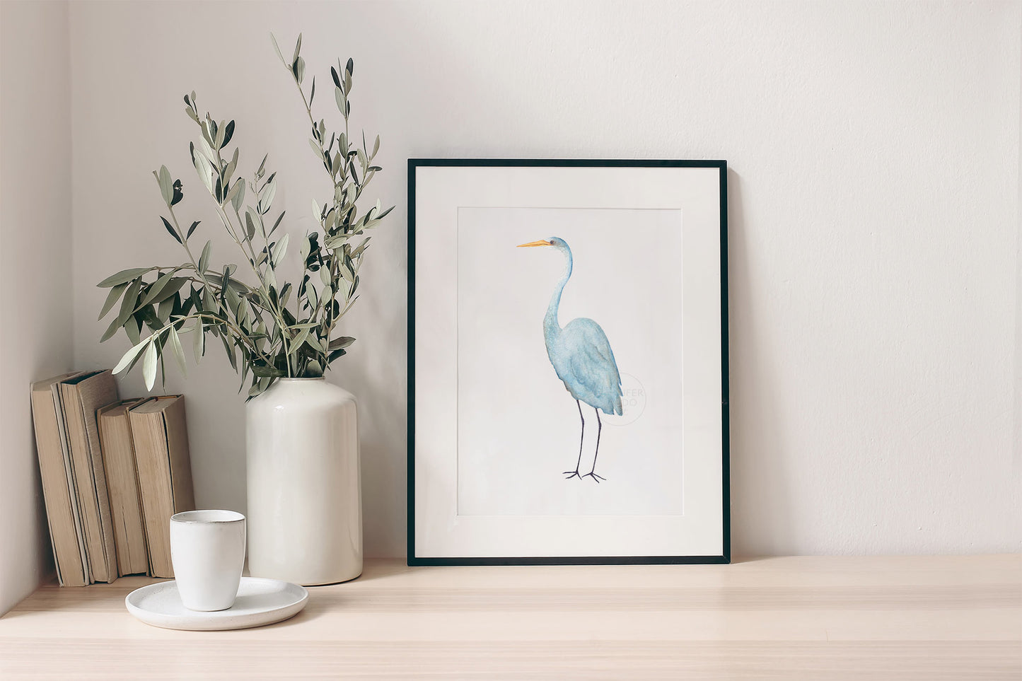 Blue Heron Wall Art, Coastal Home Decor, Hand-painted Print