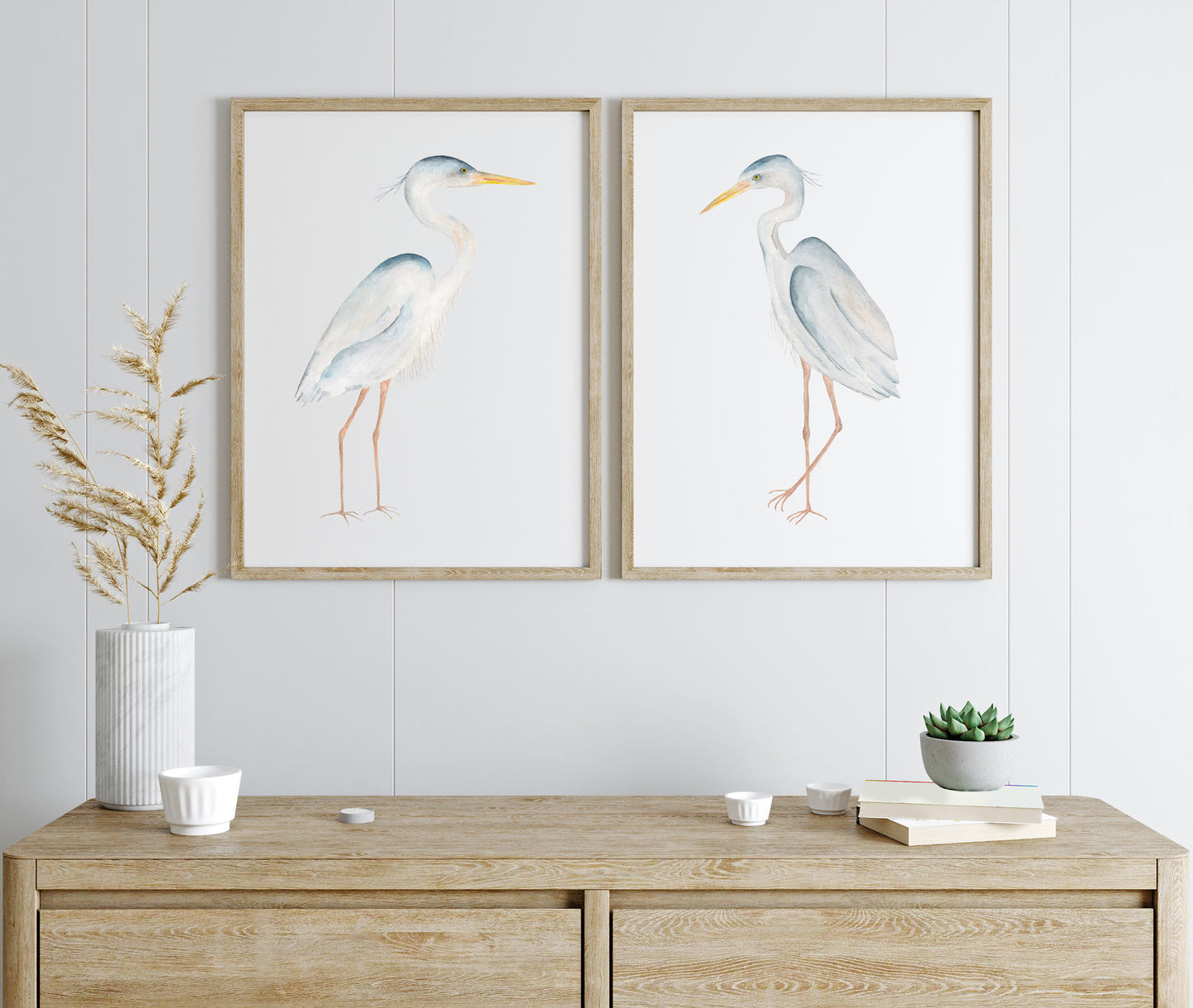 Set of Two Birds, Blue Heron Art Prints, Coastal Bird Wall Art