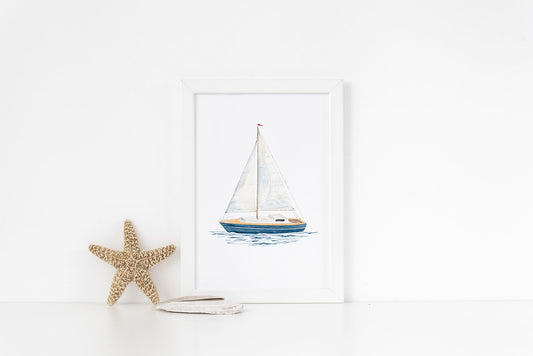 Sailboat Artwork | Coastal Wall Decor | Hand-painted watercolor print | Boating art | Nursery