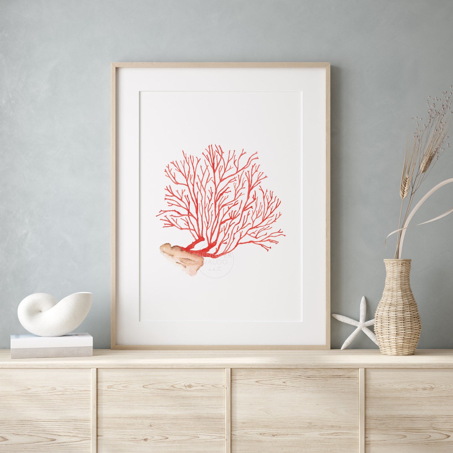 Red Coral Wall Decor, Under the Sea Wall Art, Watercolor Art Print