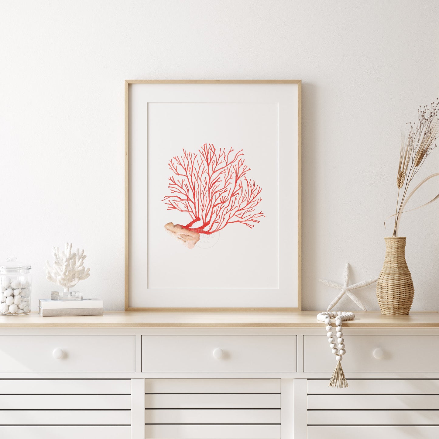 Red Coral Wall Decor, Under the Sea Wall Art, Watercolor Art Print