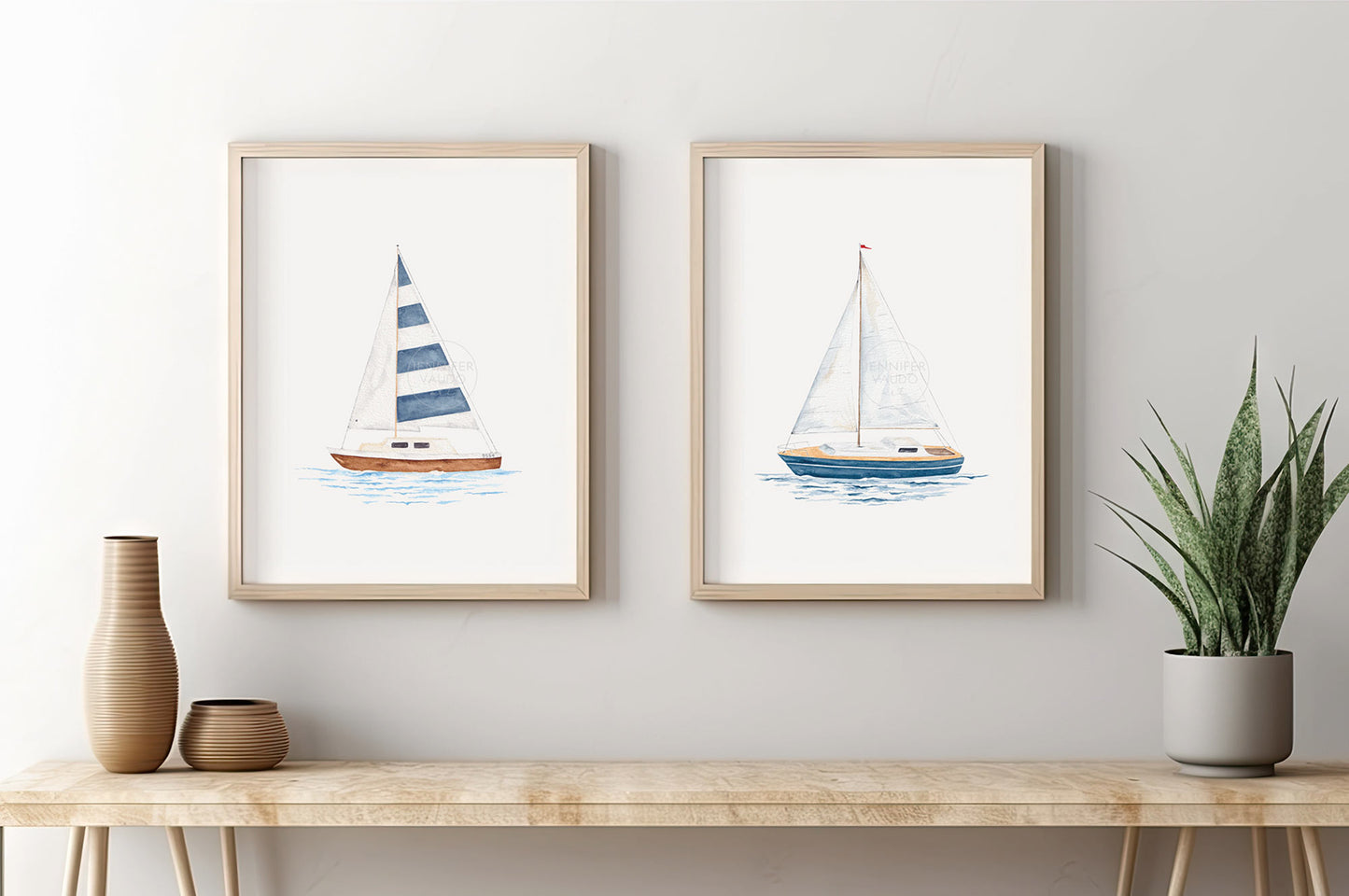 Set of Two Sailboat Prints | Coastal Wall Art | Hand-painted Watercolor Print | Boating Artwork