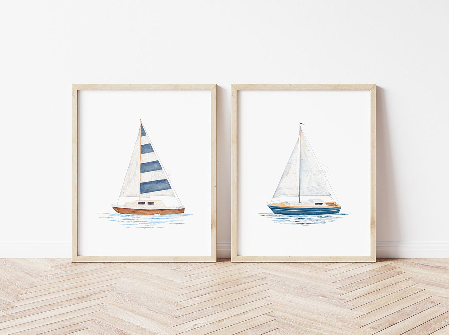Set of Two Sailboat Prints | Coastal Wall Art | Hand-painted Watercolor Print | Boating Artwork