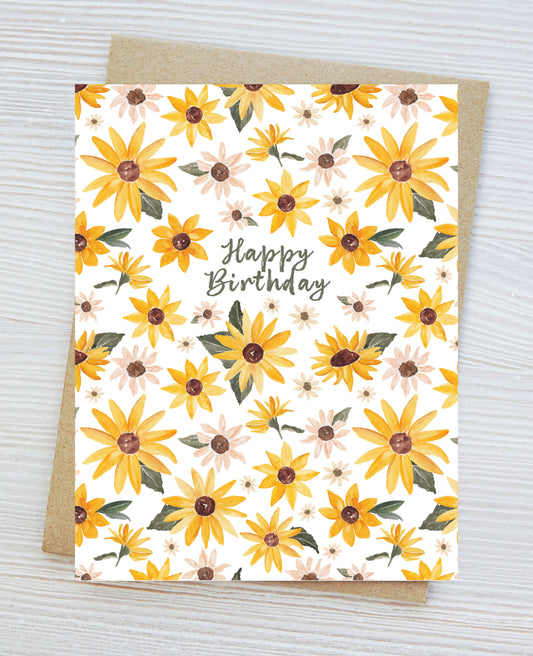 Sunflower birthday card, Sweet birthday wishes, Watercolor Florals, blank inside, Card for her, Greeting Card Hand-painted print