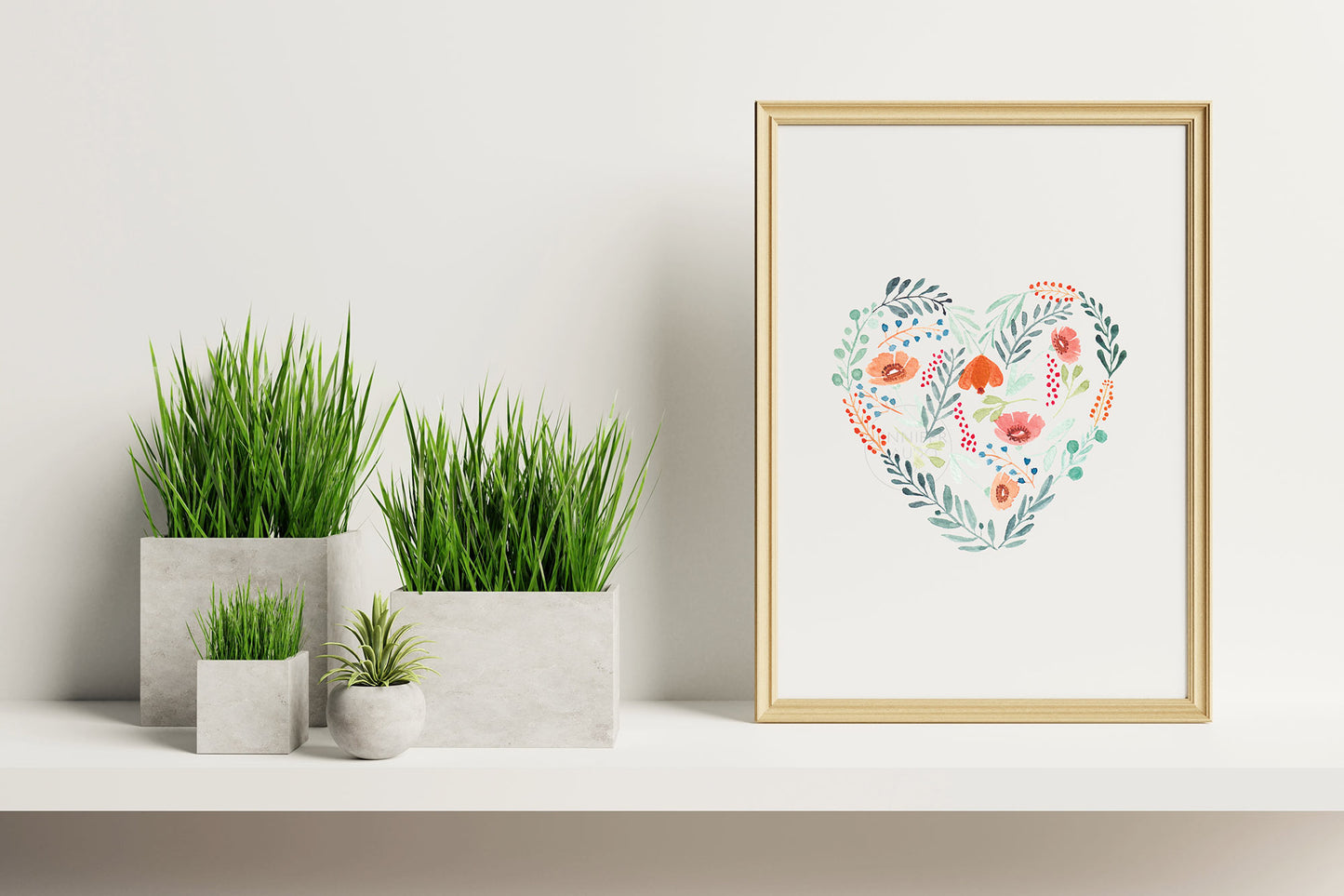 Heart Wall Art, Floral Heart Decor, Hand-painted print