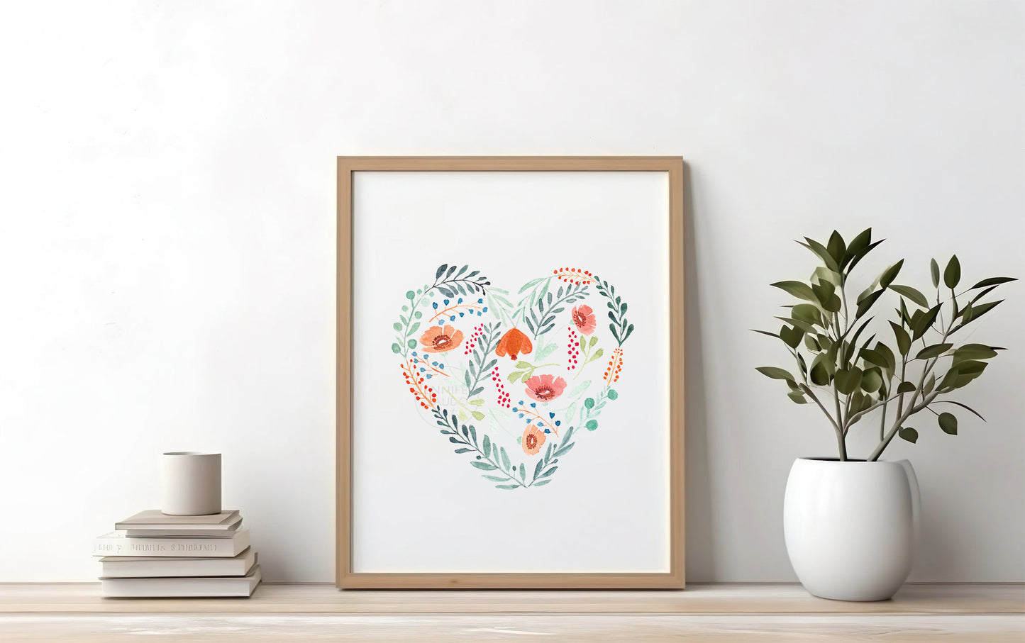 Heart Wall Art, Floral Heart Decor, Hand-painted print