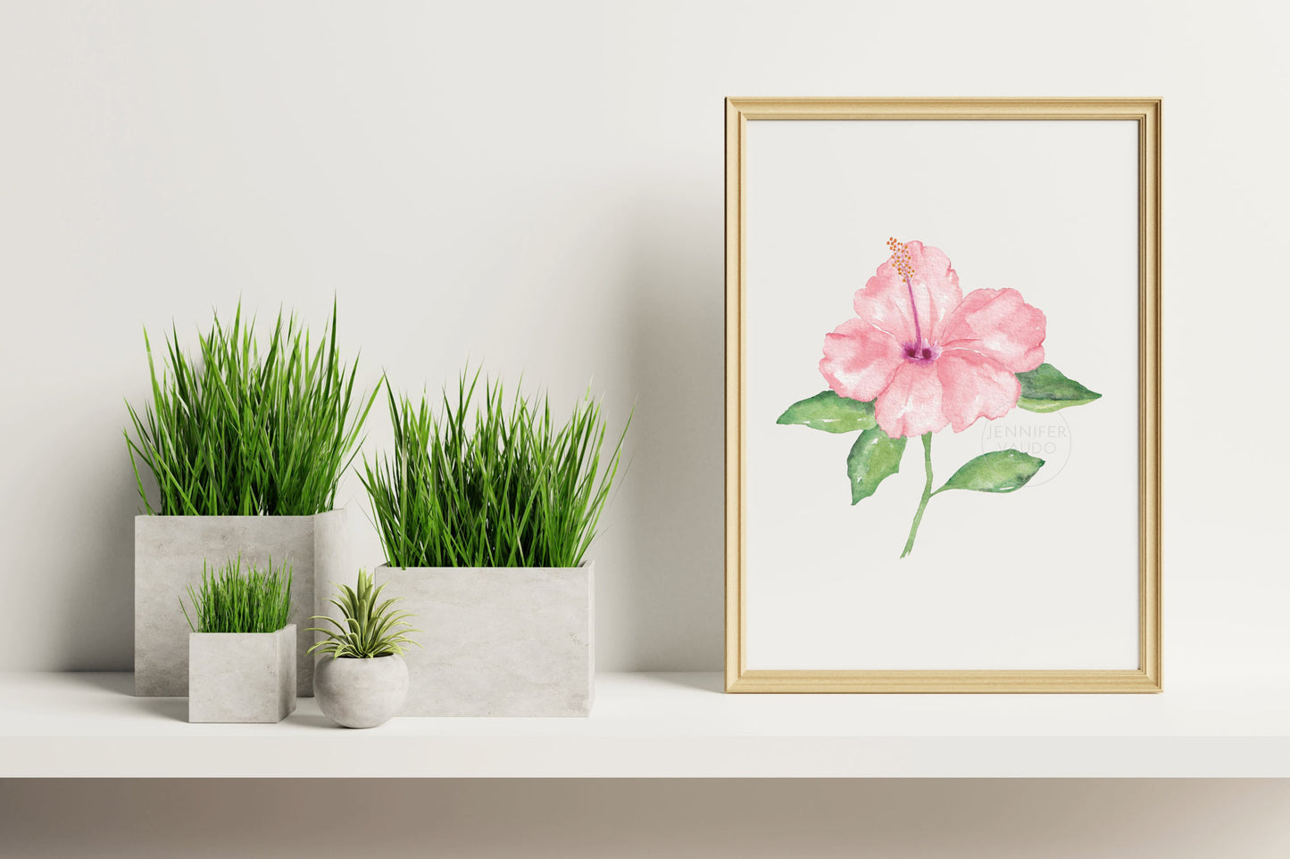 Hibiscus Wall Art, Flower Watercolor Art Print, Tropical Wall Decor