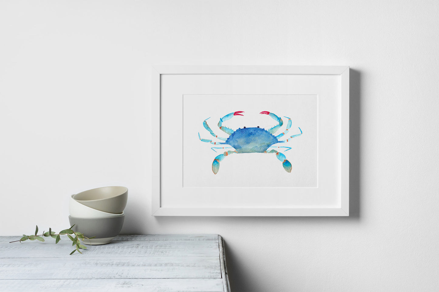 Blue Crab Wall Art, Watercolor Print