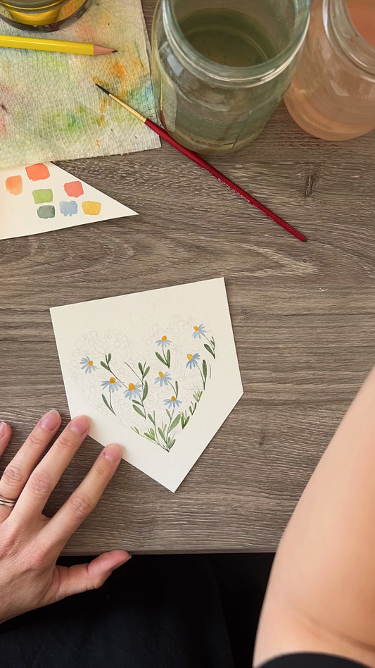 Mother's Day Card, Hand-painted Print, Celebrate Mom, Floral Heart