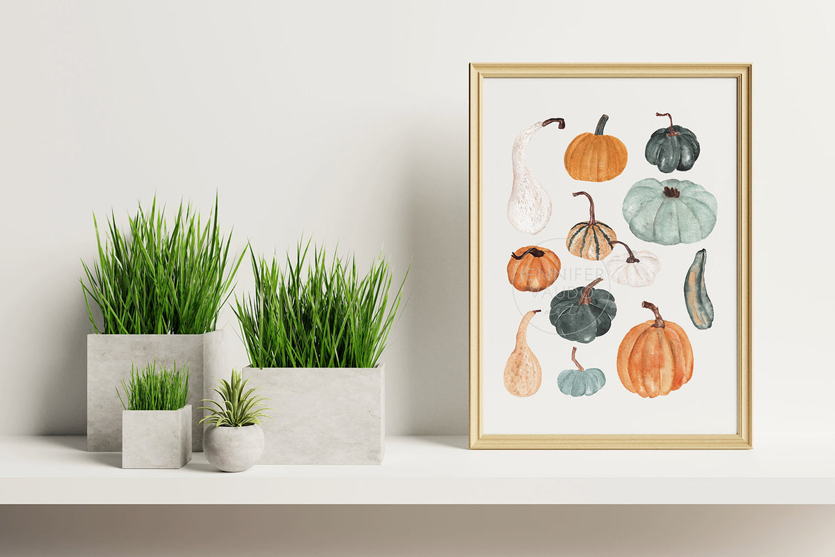 Watercolor Pumpkin & Gourd Print | Fall Wall Art | Seasonal Home Decor