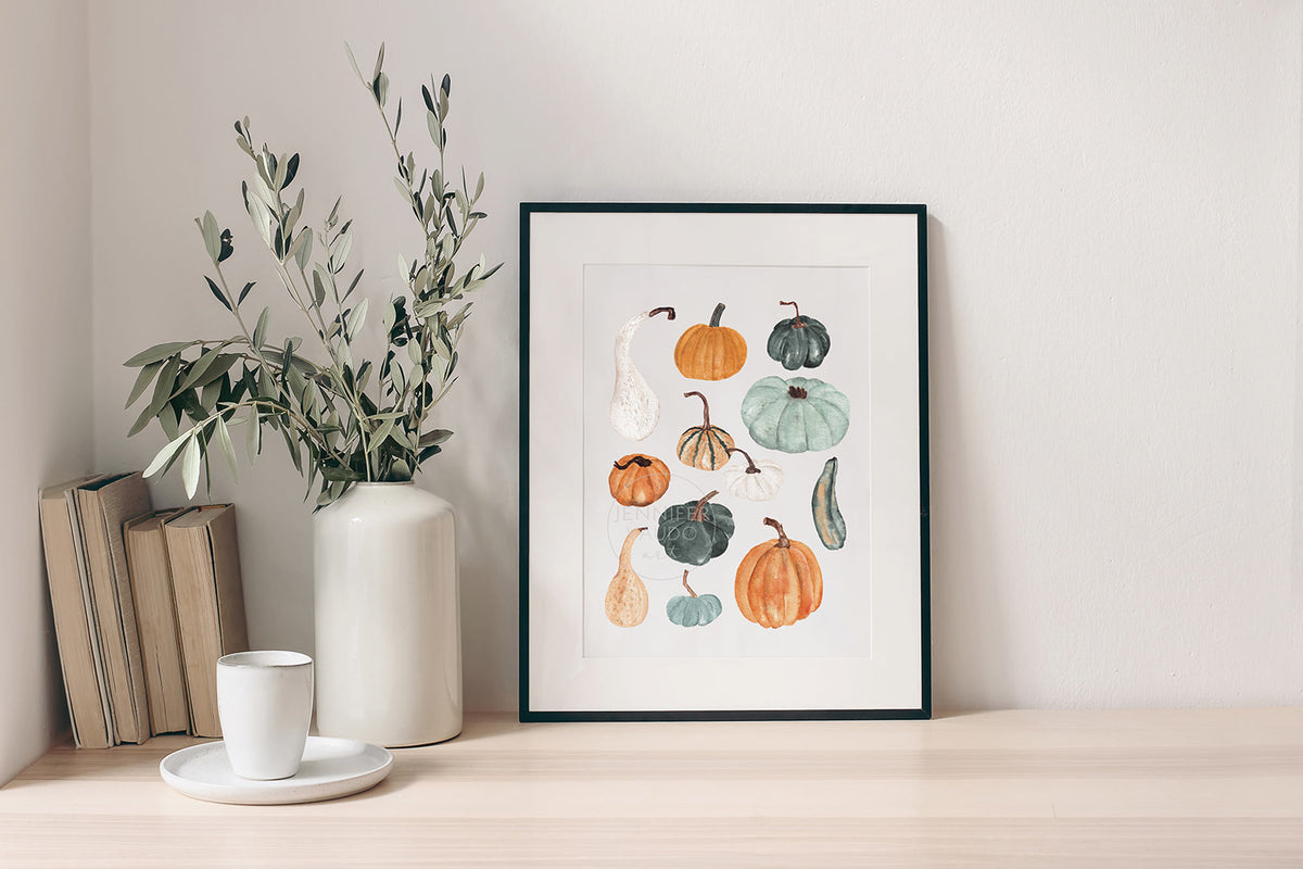 Watercolor Pumpkin & Gourd Print | Fall Wall Art | Seasonal Home Decor