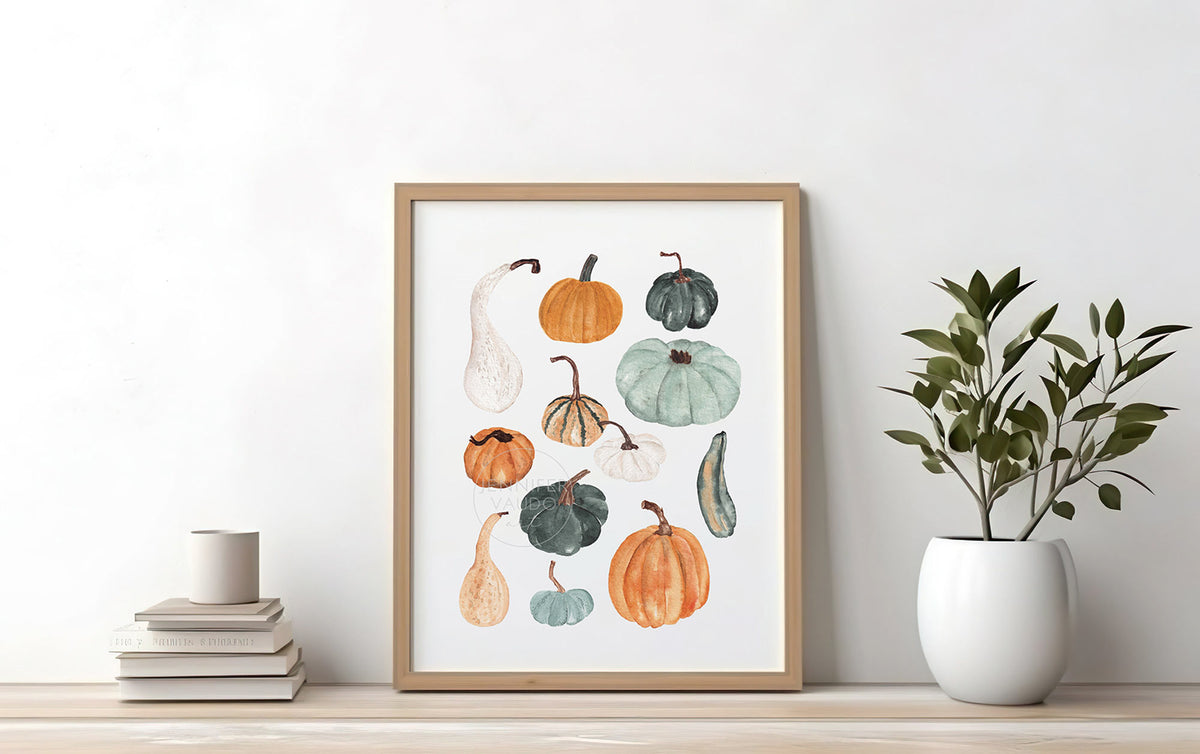 Watercolor Pumpkin & Gourd Print | Fall Wall Art | Seasonal Home Decor