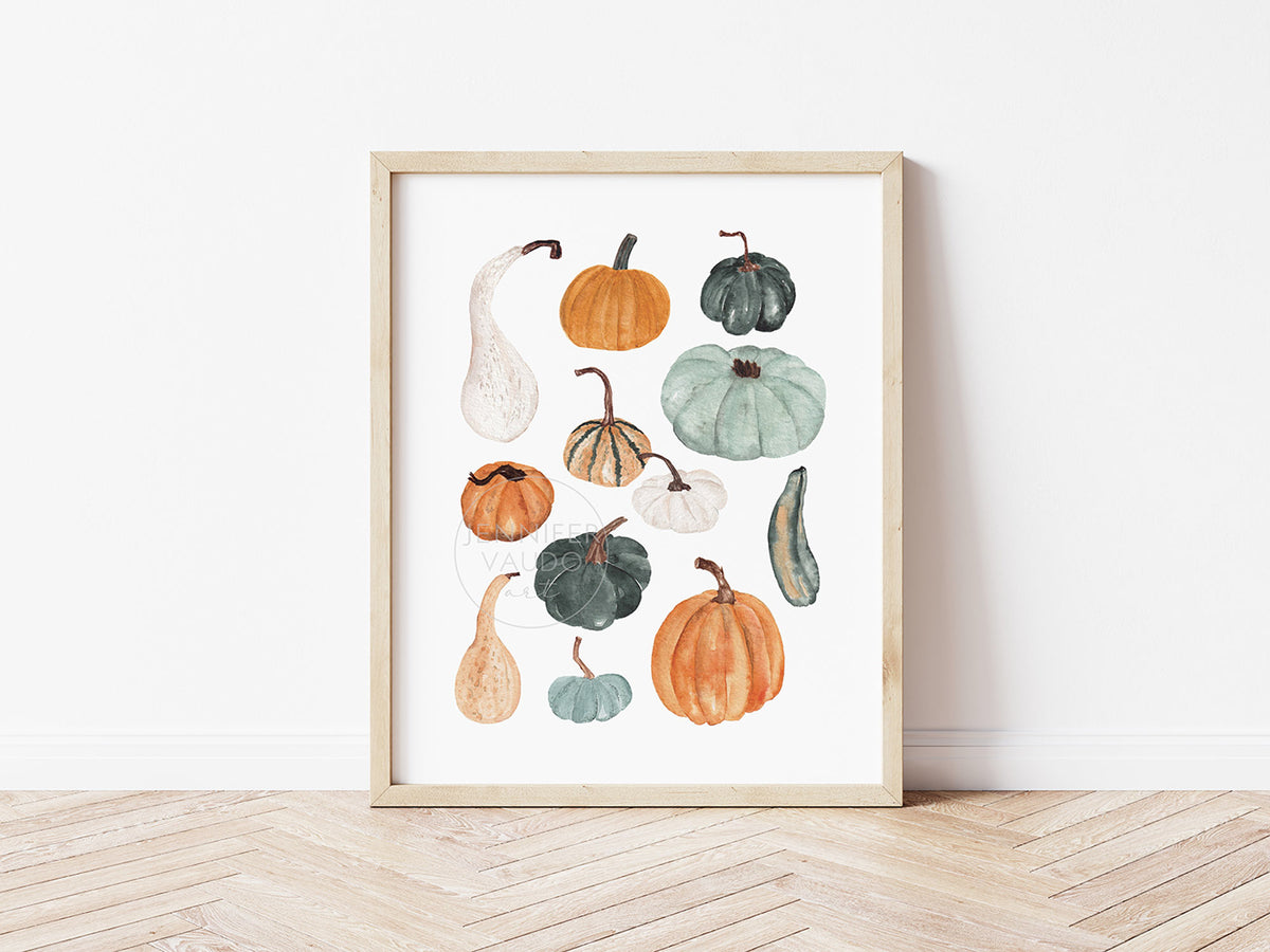 Watercolor Pumpkin & Gourd Print | Fall Wall Art | Seasonal Home Decor