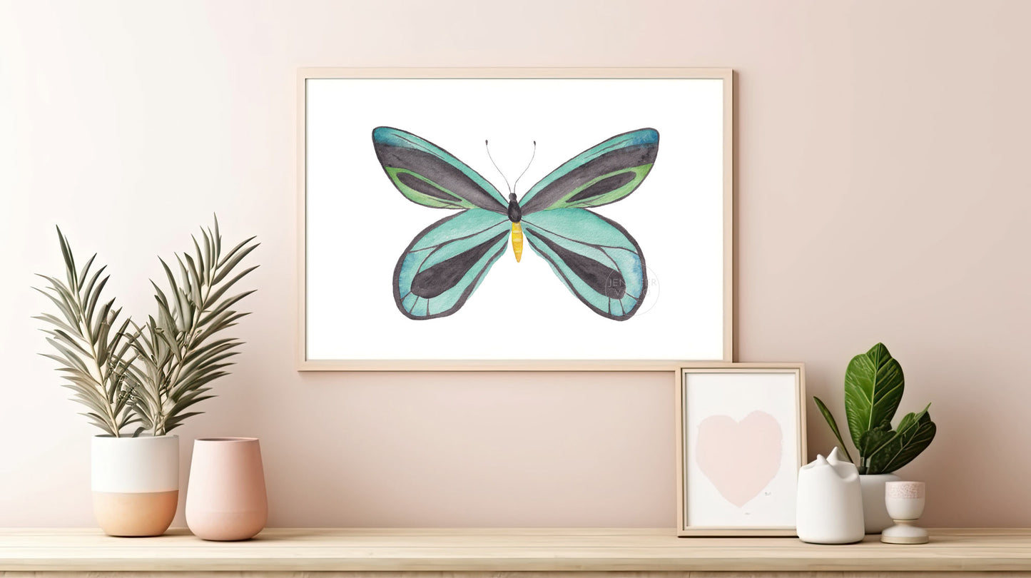 Butterfly Art Print, Watercolor Queen Alexandra's Birdwing, Tropical Wall Decor