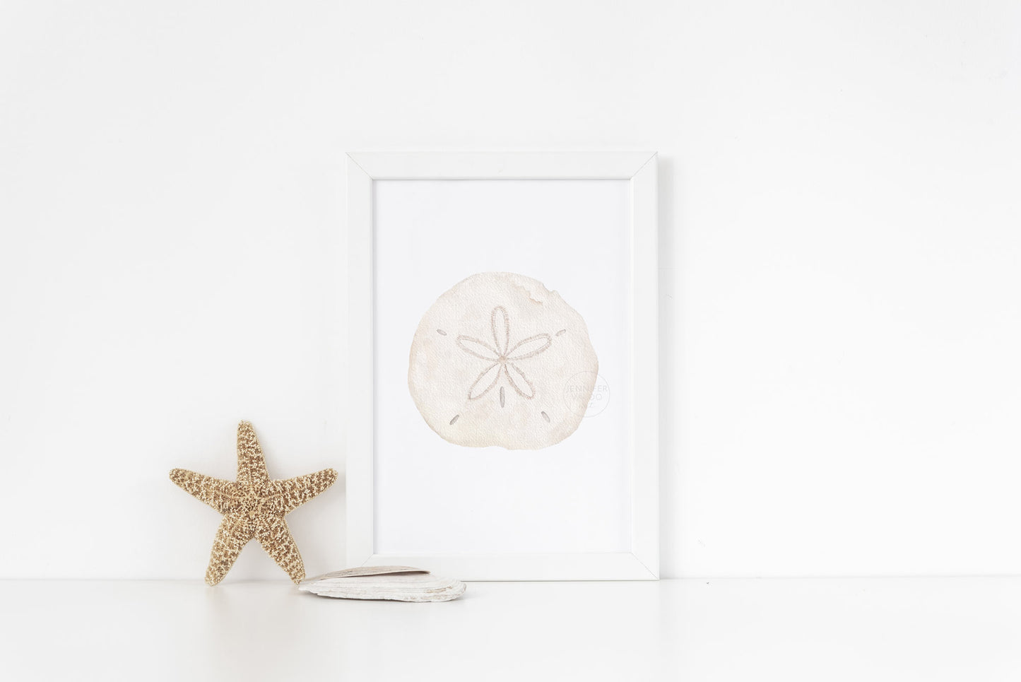 Sand Dollar Wall Art, Watercolor Print, Neutral Nautical Wall Decor, Under the Sea