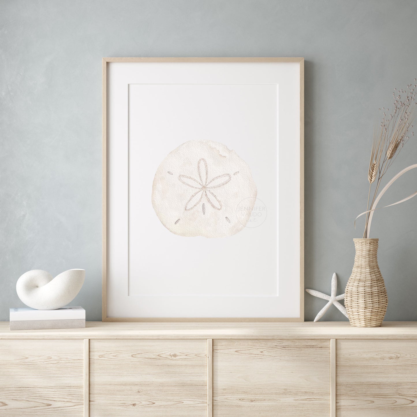 Sand Dollar Wall Art, Watercolor Print, Neutral Nautical Wall Decor, Under the Sea