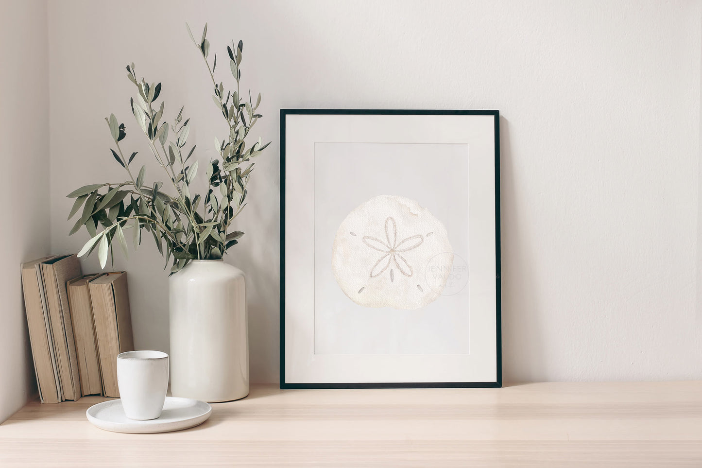 Sand Dollar Wall Art, Watercolor Print, Neutral Nautical Wall Decor, Under the Sea