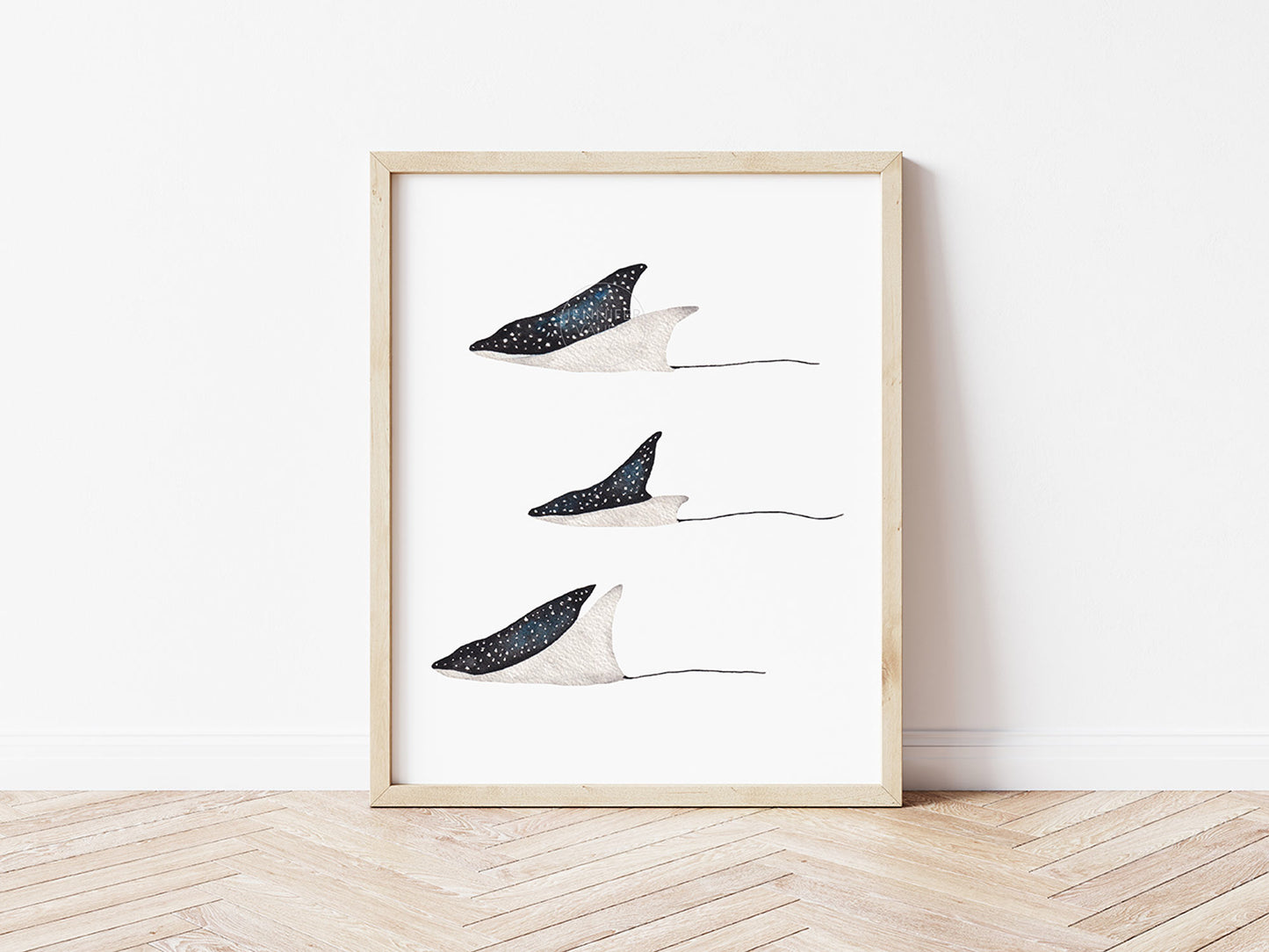 Spotted Eagle Ray Art, Hand-painted Watercolor Print, Coastal Wall Decor, Ocean Inspired