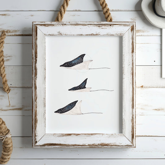 Spotted Eagle Ray Art, Hand-painted Watercolor Print, Coastal Wall Decor, Ocean Inspired