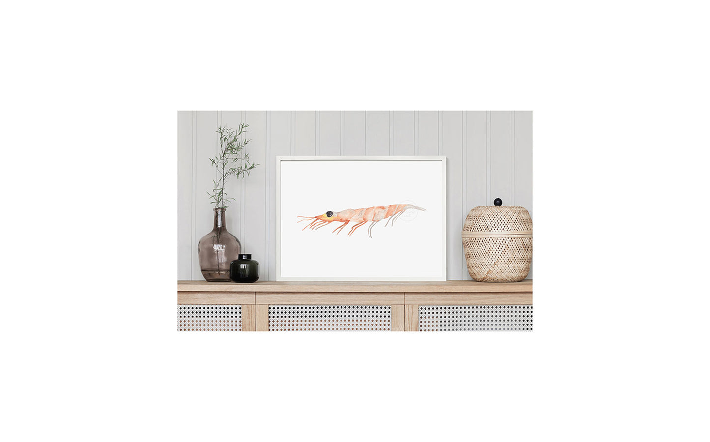 Shrimp Art Print, Sea Creature Artwork, Zoo Plankton, Coastal Wall Decor