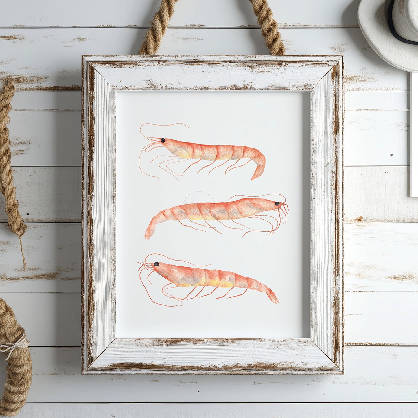 Shrimp Artwork, Coastal Wall Art, Hand-painted Watercolor Print, Ocean Inspired Decor