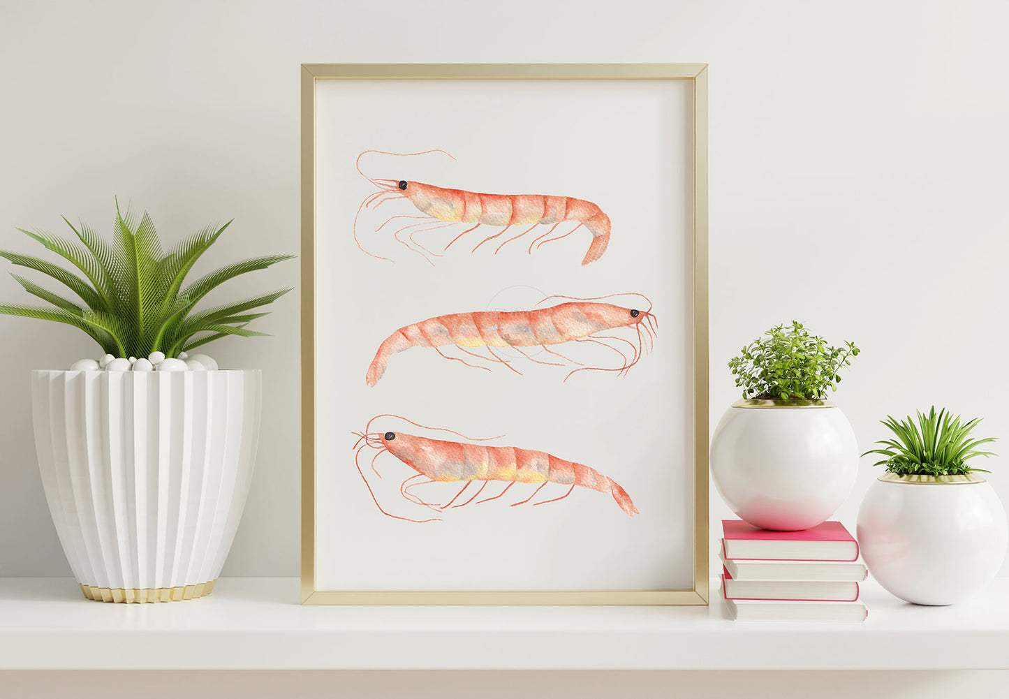 Shrimp Artwork, Coastal Wall Art, Hand-painted Watercolor Print, Ocean Inspired Decor