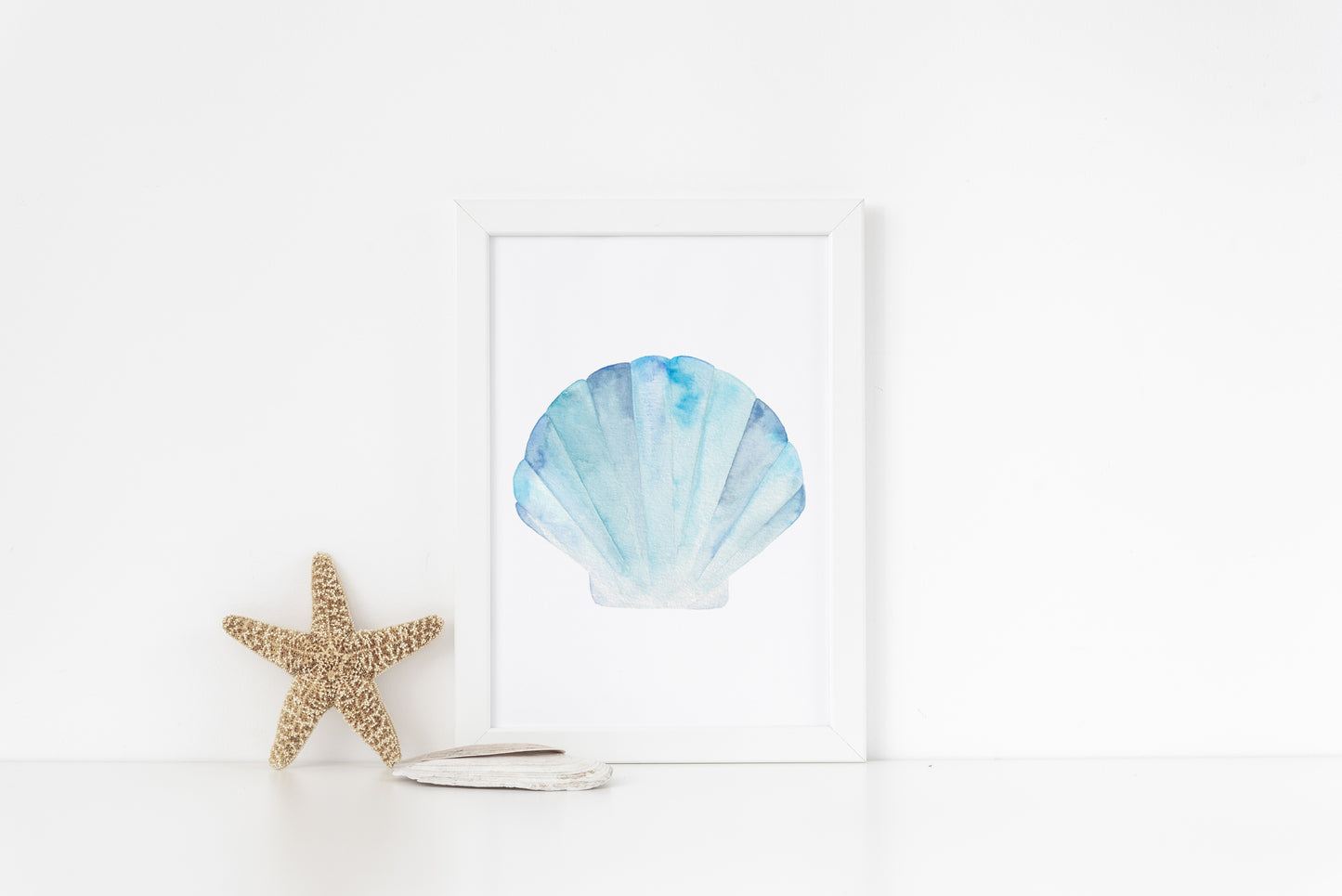 Blue Sea Shell Wall Art, Watercolor Print