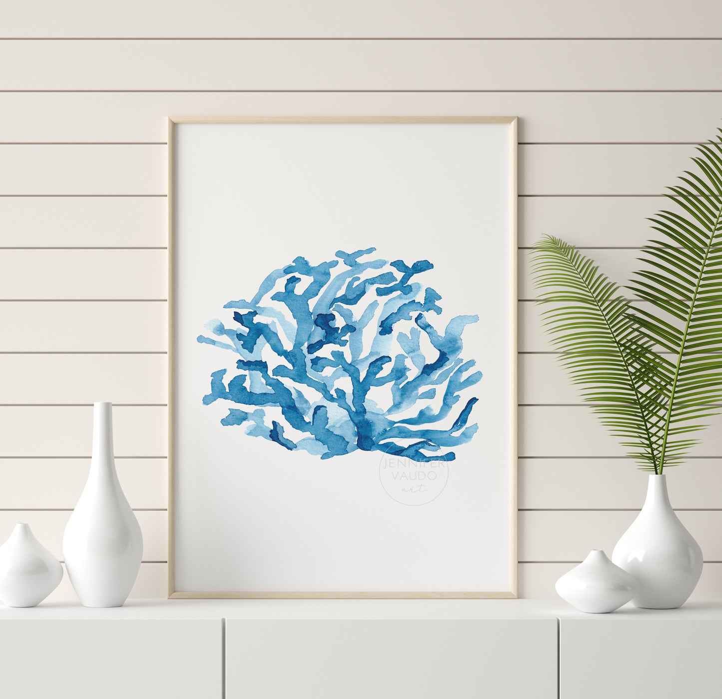 Blue Coral Wall Art, Watercolor Print