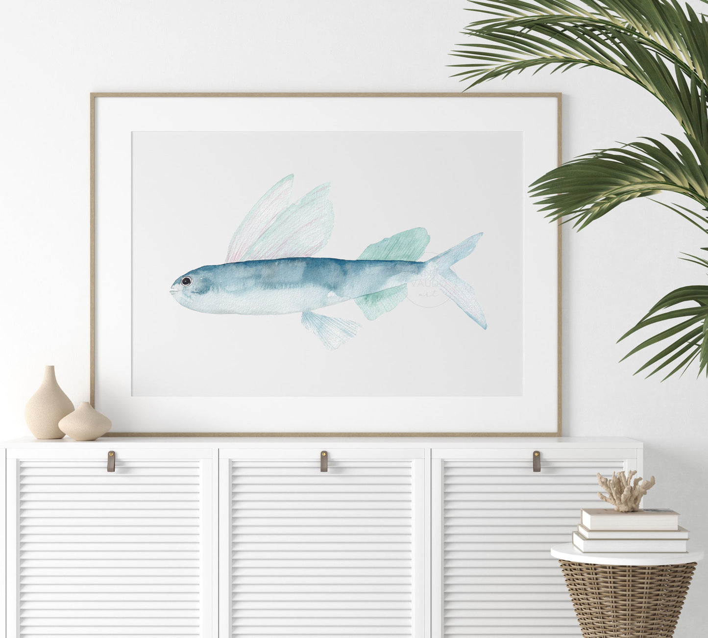 Flying Fish Wall Art, Watercolor Print