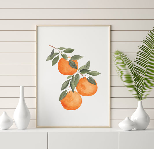 Oranges Art Print Vertical, Oranges Watercolor, Citrus Wall Art, Kitchen Decor, Nursery Wall Art
