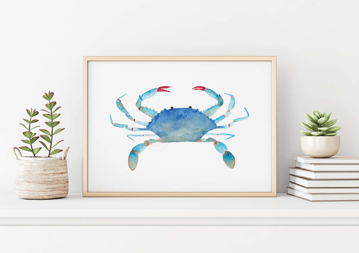 Blue Crab Wall Art, Watercolor Print