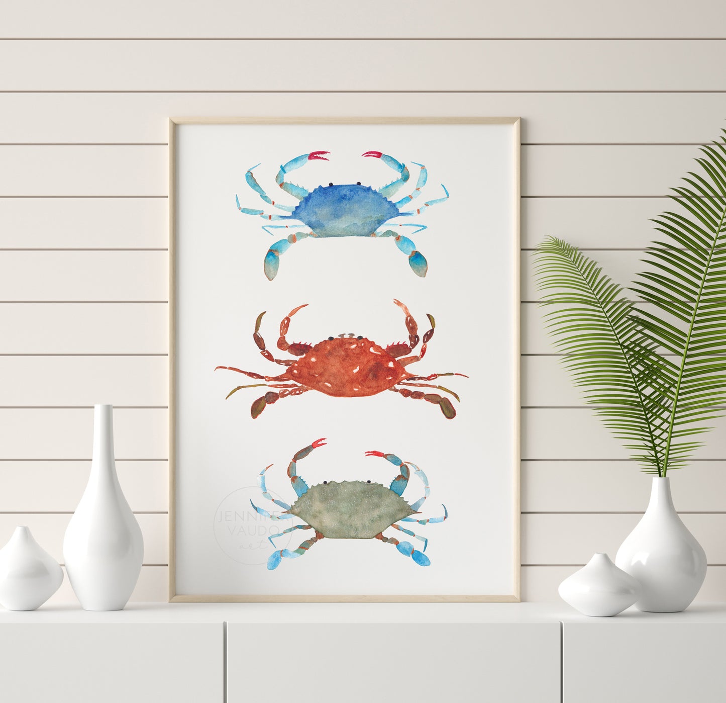 Three Crabs Wall Art, Watercolor Print